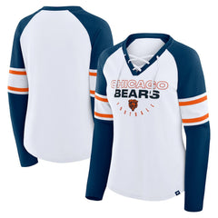 Chicago Bears Women's Redzone Blitz Package Raglan Lace-Up V-Neck Long Sleeve T-Shirt White/Navy | Fanatics