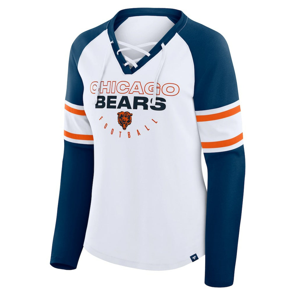 Chicago Bears Women's Redzone Blitz Package Raglan Lace-Up V-Neck Long Sleeve T-Shirt White/Navy | Fanatics