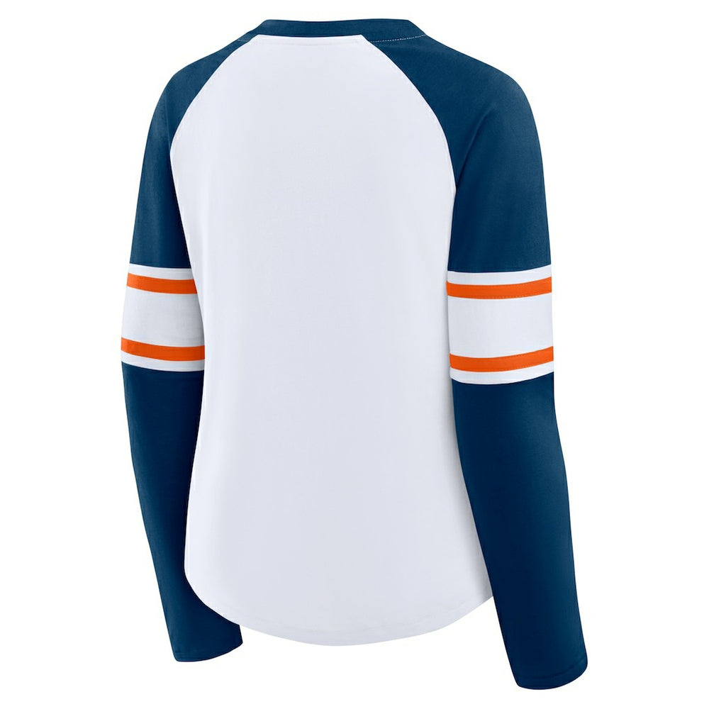 Chicago Bears Women's Redzone Blitz Package Raglan Lace-Up V-Neck Long Sleeve T-Shirt White/Navy | Fanatics