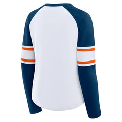 Chicago Bears Women's Redzone Blitz Package Raglan Lace-Up V-Neck Long Sleeve T-Shirt White/Navy | Fanatics