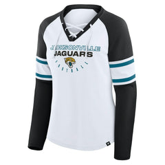 Jacksonville Jaguars Women's Redzone Blitz Package Raglan Lace-Up V-Neck Long Sleeve T-Shirt White/Black | Fanatics