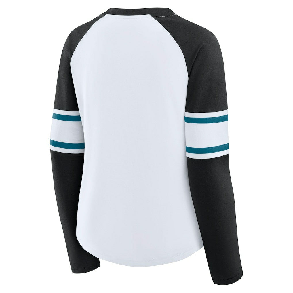 Jacksonville Jaguars Women's Redzone Blitz Package Raglan Lace-Up V-Neck Long Sleeve T-Shirt White/Black | Fanatics