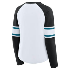 Jacksonville Jaguars Women's Redzone Blitz Package Raglan Lace-Up V-Neck Long Sleeve T-Shirt White/Black | Fanatics
