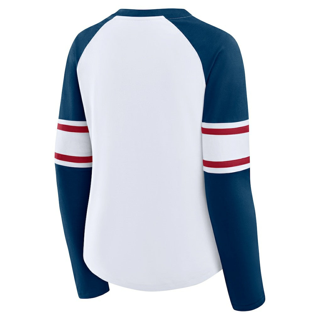 Houston Texans Women's Redzone Blitz Package Raglan Lace-Up V-Neck Long Sleeve T-Shirt White/Navy | Fanatics