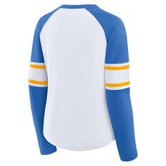 Los Angeles Chargers Women's Redzone Blitz Package Raglan Lace-Up V-Neck Long Sleeve T-Shirt White/Powder Blue | Fanatics