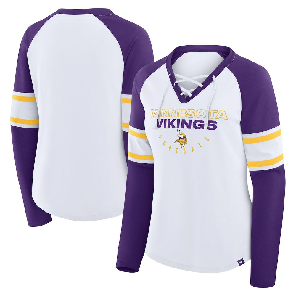 Minnesota Vikings Women's Redzone Blitz Package Raglan Lace-Up V-Neck Long Sleeve T-Shirt White/Purple | Fanatics