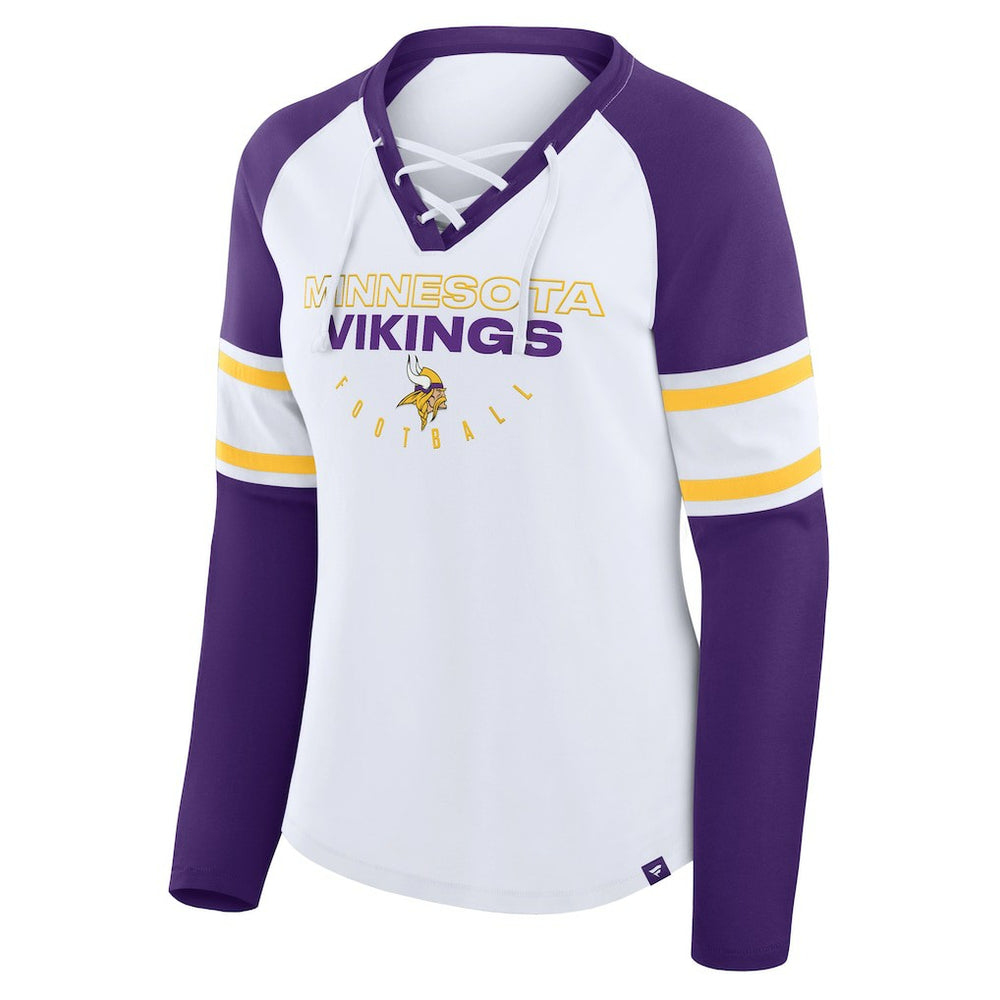 Minnesota Vikings Women's Redzone Blitz Package Raglan Lace-Up V-Neck Long Sleeve T-Shirt White/Purple | Fanatics
