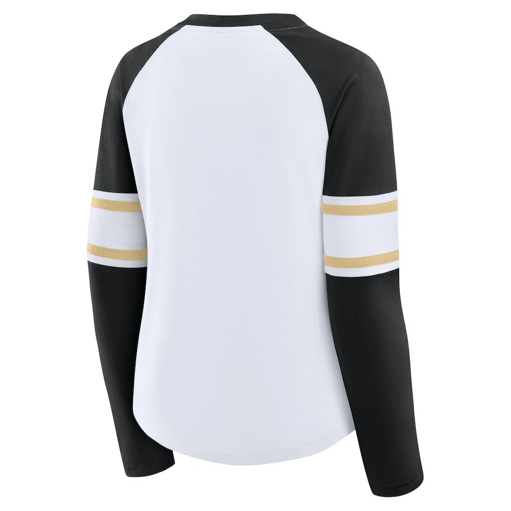 New Orleans Saints Women's Redzone Blitz Package Raglan Lace-Up V-Neck Long Sleeve T-Shirt White/Black | Fanatics