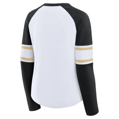 New Orleans Saints Women's Redzone Blitz Package Raglan Lace-Up V-Neck Long Sleeve T-Shirt White/Black | Fanatics