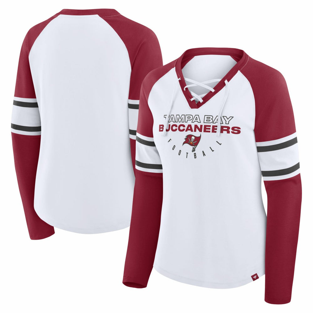 Tampa Bay Buccaneers Women's Redzone Blitz Package Raglan Lace-Up V-Neck Long Sleeve T-Shirt White/Red | Fanatics
