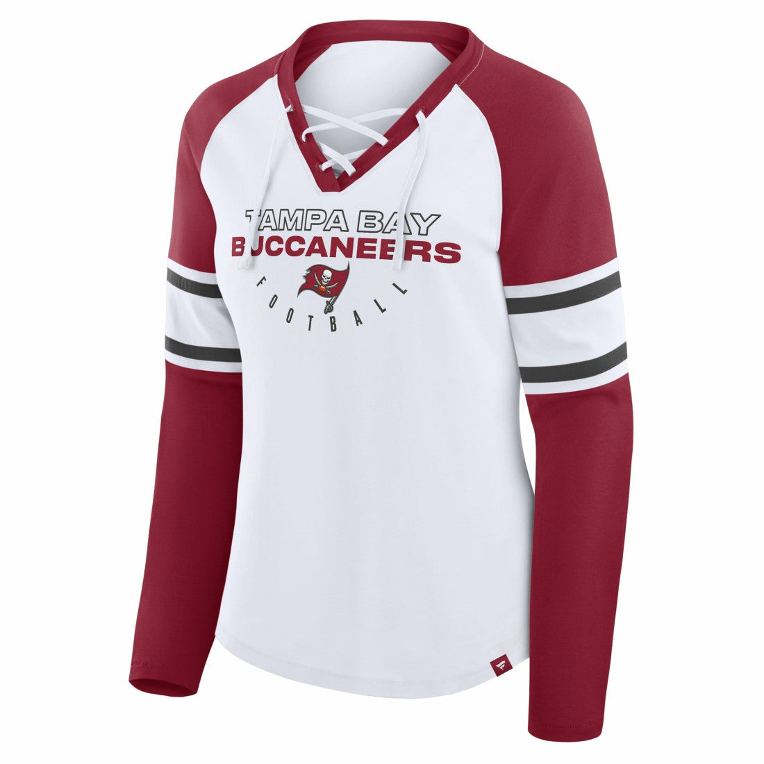 Tampa Bay Buccaneers Women's Redzone Blitz Package Raglan Lace-Up V-Neck Long Sleeve T-Shirt White/Red | Fanatics