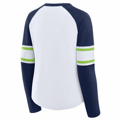 Seattle Seahawks Women's Redzone Blitz Package Raglan Lace-Up V-Neck Long Sleeve T-Shirt White/College Navy | Fanatics
