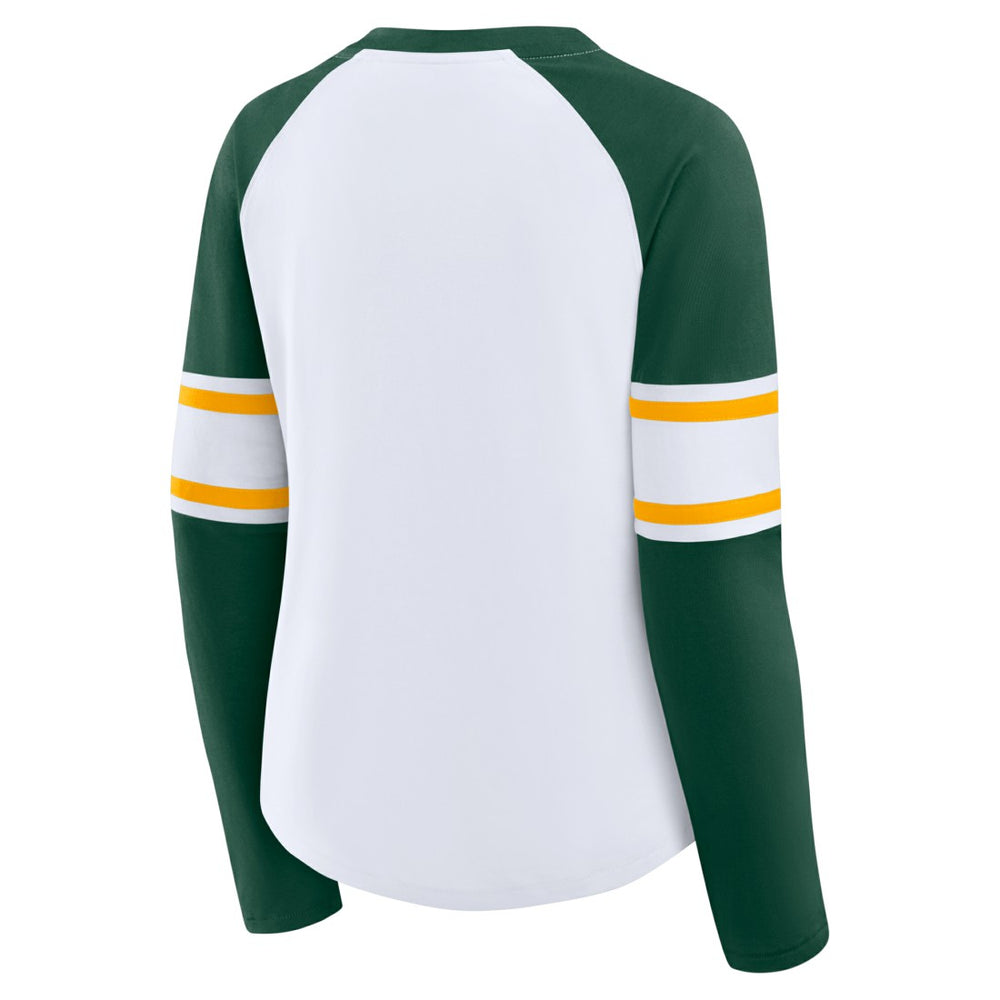Green Bay Packers Women's Redzone Blitz Package Raglan Lace-Up V-Neck Long Sleeve T-Shirt White/Green | Fanatics