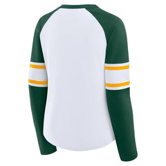 Green Bay Packers Women's Redzone Blitz Package Raglan Lace-Up V-Neck Long Sleeve T-Shirt White/Green | Fanatics