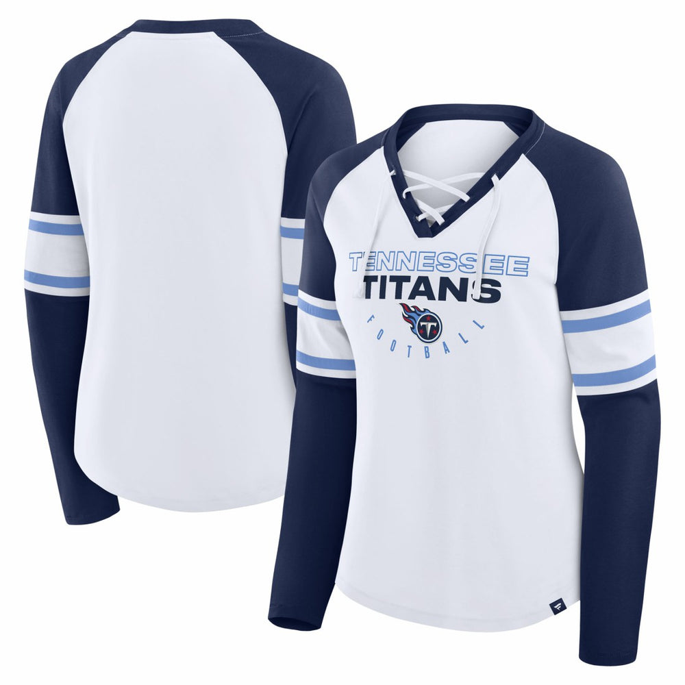 Tennessee Titans Women's Redzone Blitz Package Raglan Lace-Up V-Neck Long Sleeve T-Shirt White/Navy | Fanatics