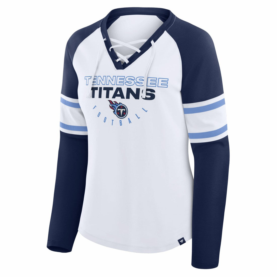 Tennessee Titans Women's Redzone Blitz Package Raglan Lace-Up V-Neck Long Sleeve T-Shirt White/Navy | Fanatics