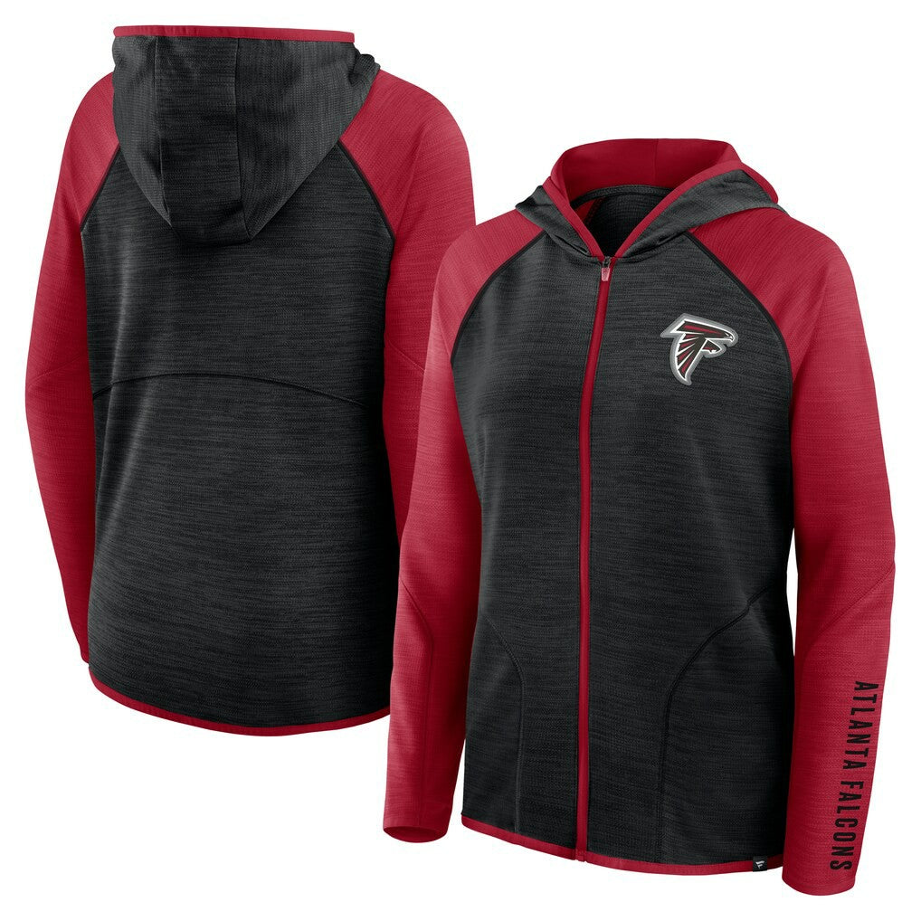 Atlanta Falcons Women's Redzone End Around Pass Raglan Full-Zip Hoodie Black/Red | Fanatics