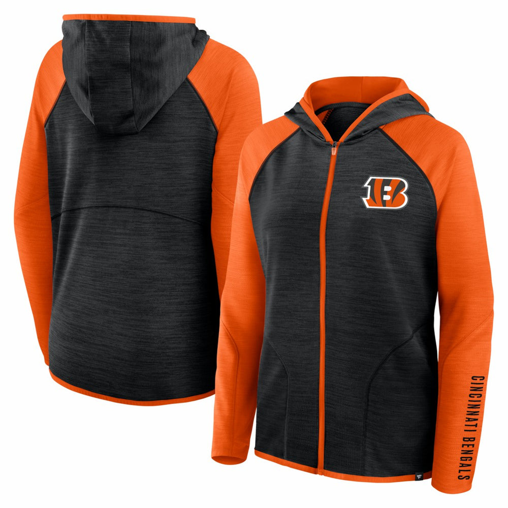 Cincinnati Bengals Women's Redzone End Around Pass Raglan Full-Zip Hoodie Black/Orange | Fanatics