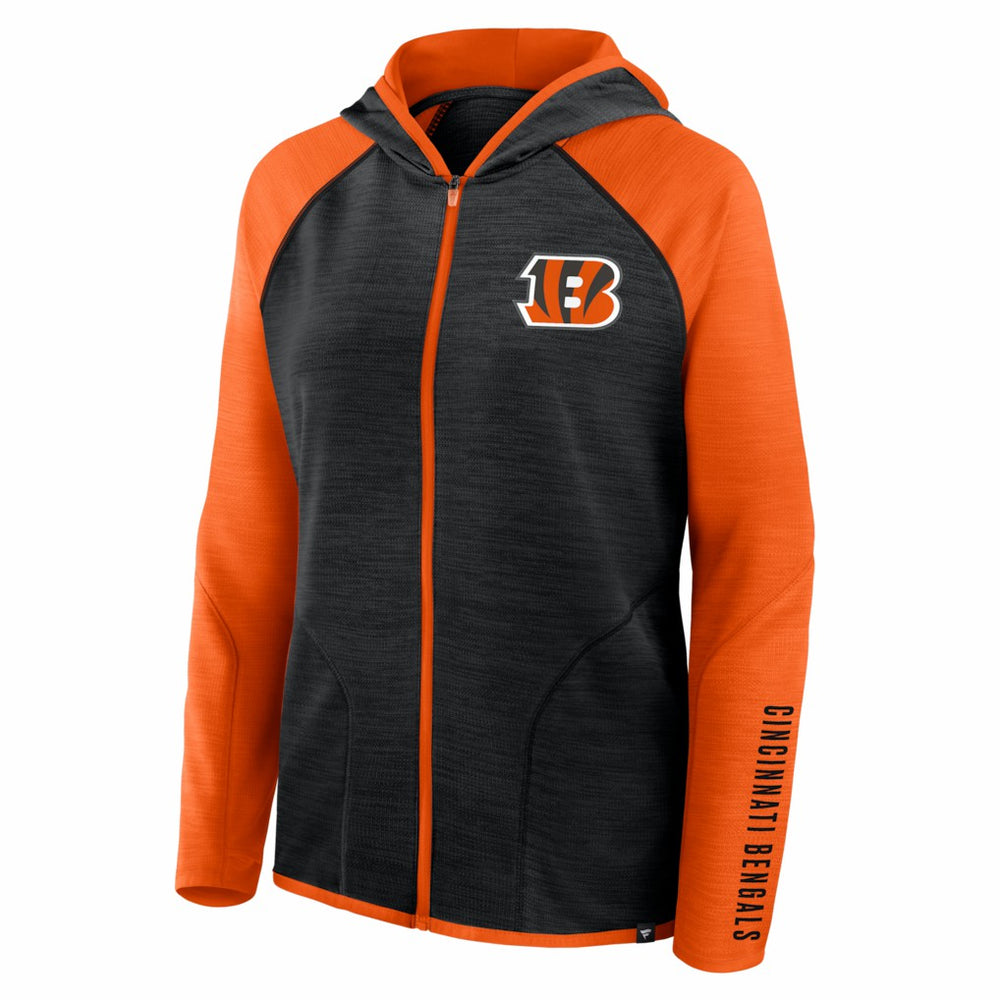 Cincinnati Bengals Women's Redzone End Around Pass Raglan Full-Zip Hoodie Black/Orange | Fanatics