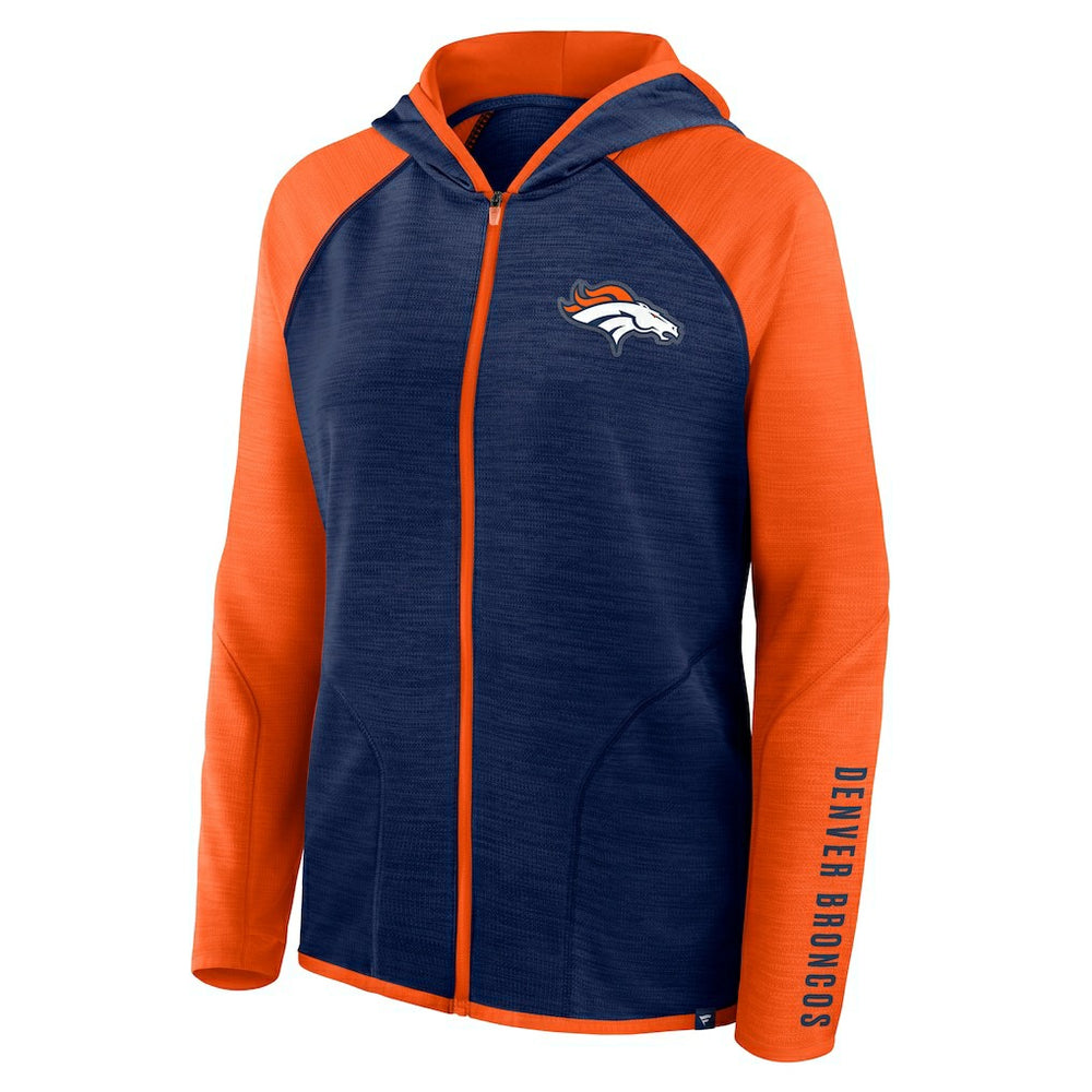Denver Broncos Women's Redzone End Around Pass Raglan Full-Zip Hoodie Navy/Orange | Fanatics