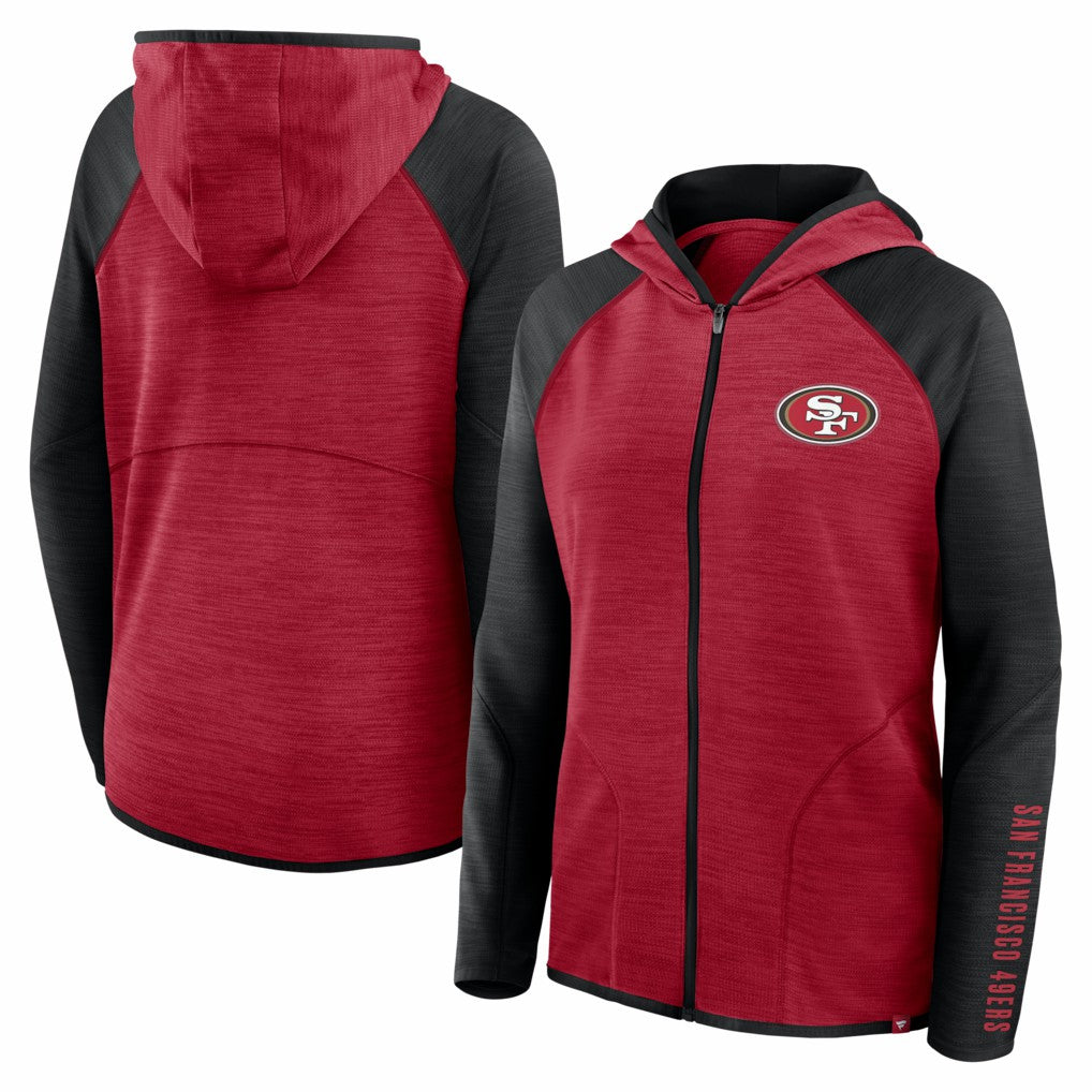 San Francisco 49ers Women's Redzone End Around Pass Raglan Full-Zip Hoodie Scarlet/Black | Fanatics