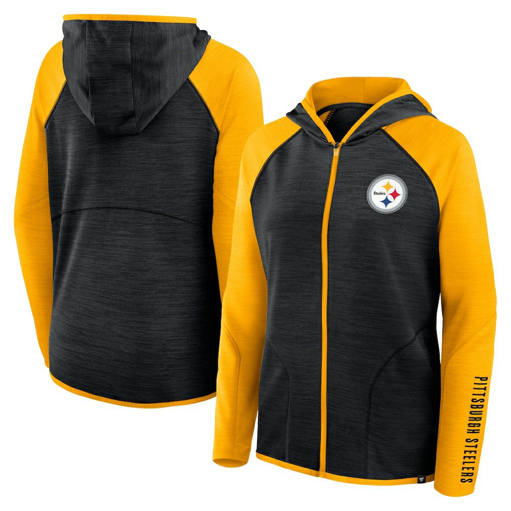 Pittsburgh Steelers Women's Redzone End Around Pass Raglan Full-Zip Hoodie Black/Gold | Fanatics
