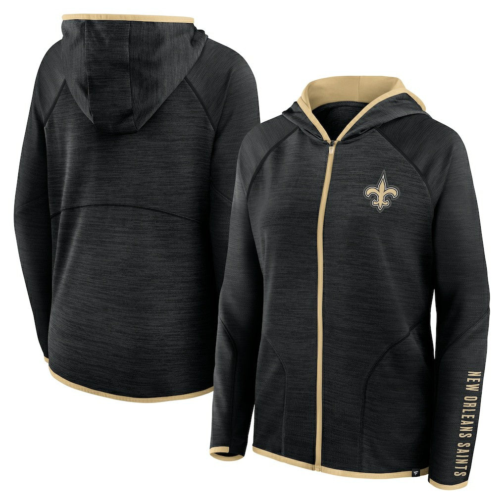 New Orleans Saints Women's Redzone End Around Pass Raglan Full-Zip Hoodie Black | Fanatics