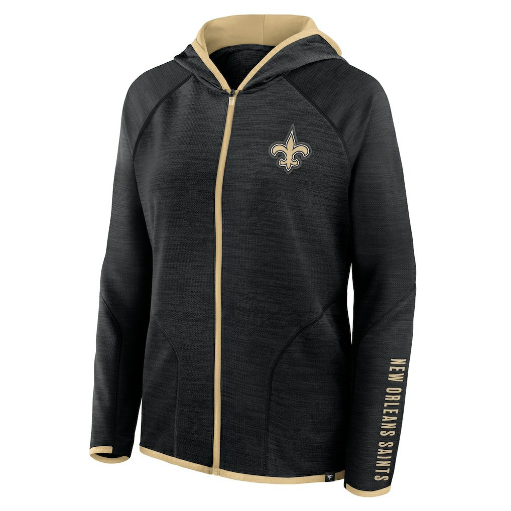 New Orleans Saints Women's Redzone End Around Pass Raglan Full-Zip Hoodie Black | Fanatics
