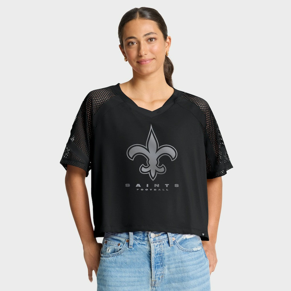 New Orleans Saints Women's Oversized Raglan V-Neck Blackout Fashion Jersey | Fanatics
