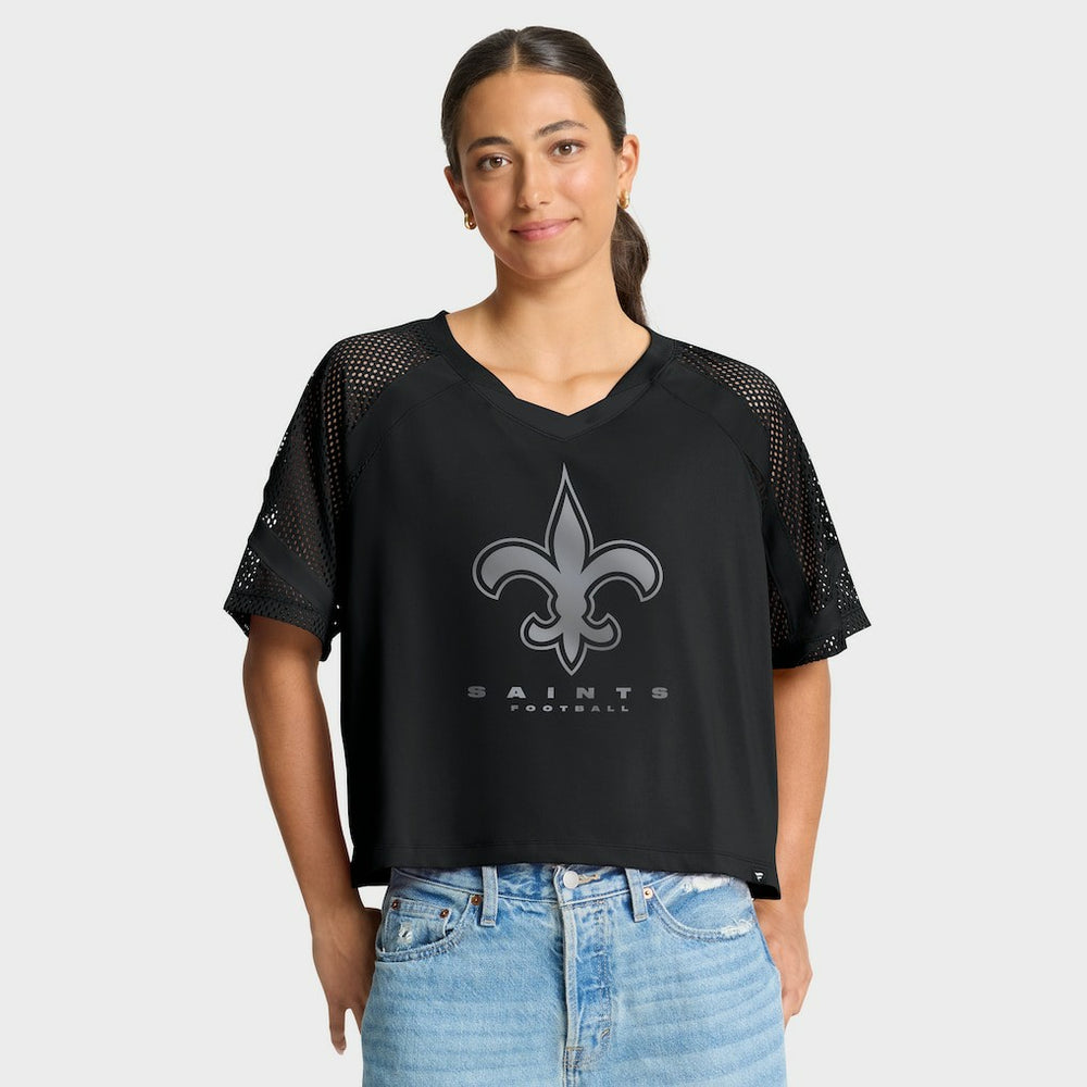 New Orleans Saints Women's Oversized Raglan V-Neck Blackout Fashion Jersey | Fanatics