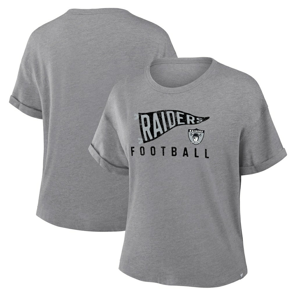 Las Vegas Raiders Women's Pennant Wave Tribute Tri-Blend Boxy T-Shirt Heather Gray | Fanatics