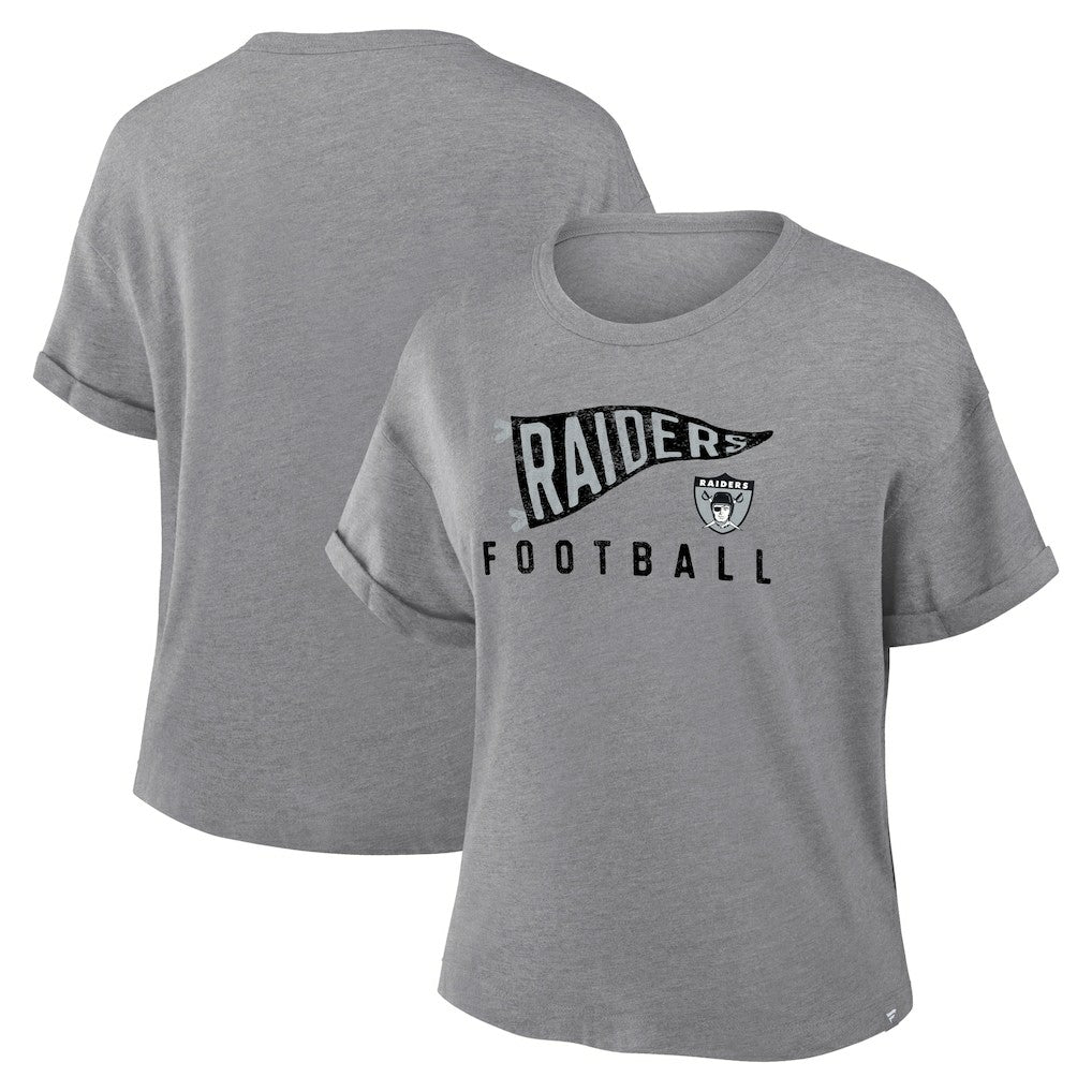 Las Vegas Raiders Women's Pennant Wave Tribute Tri-Blend Boxy T-Shirt Heather Gray | Fanatics