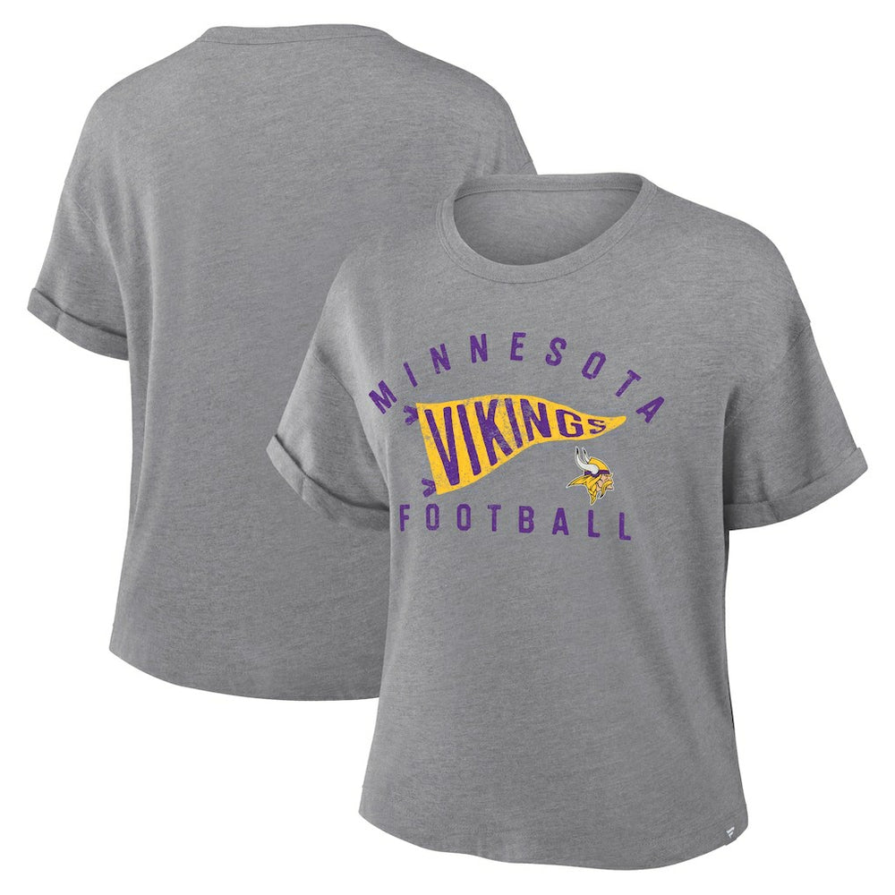 Minnesota Vikings Women's Pennant Wave Tribute Tri-Blend Boxy T-Shirt Heather Gray | Fanatics