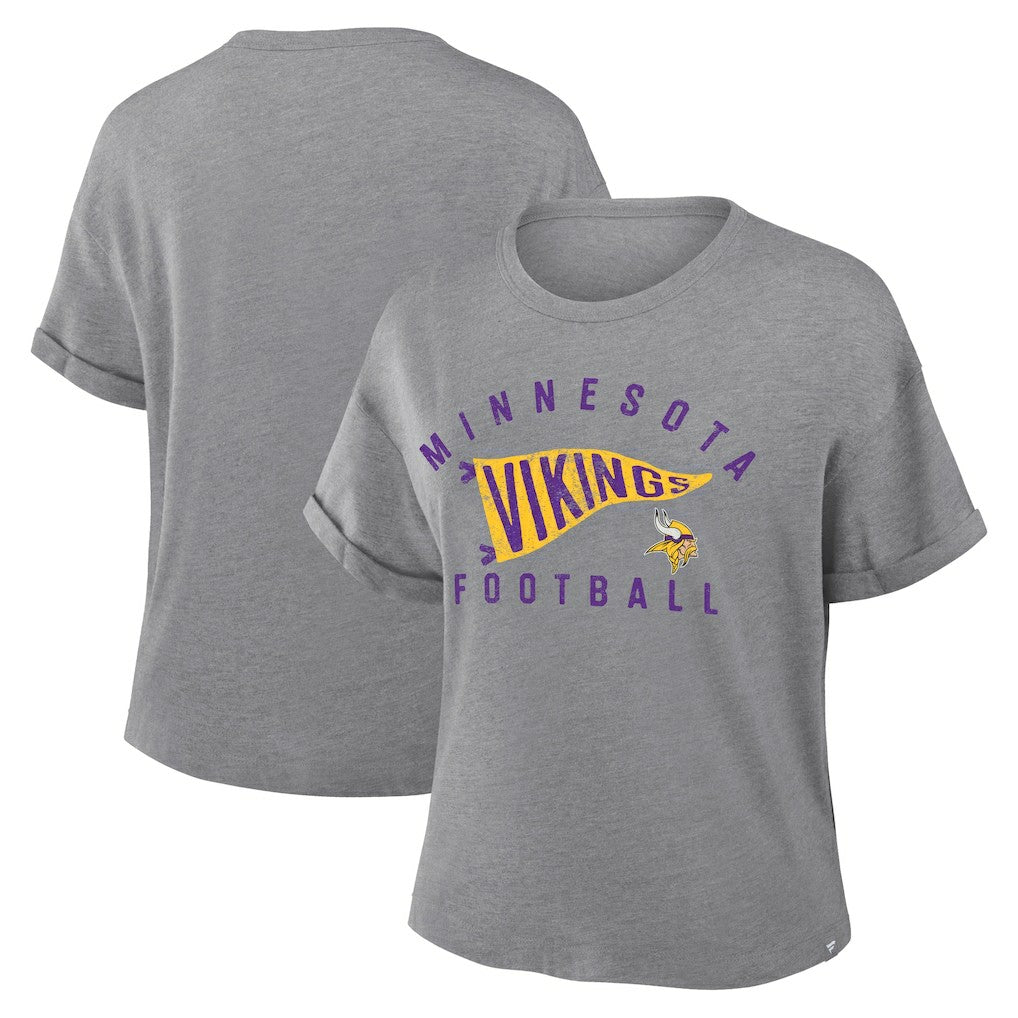 Minnesota Vikings Women's Pennant Wave Tribute Tri-Blend Boxy T-Shirt Heather Gray | Fanatics