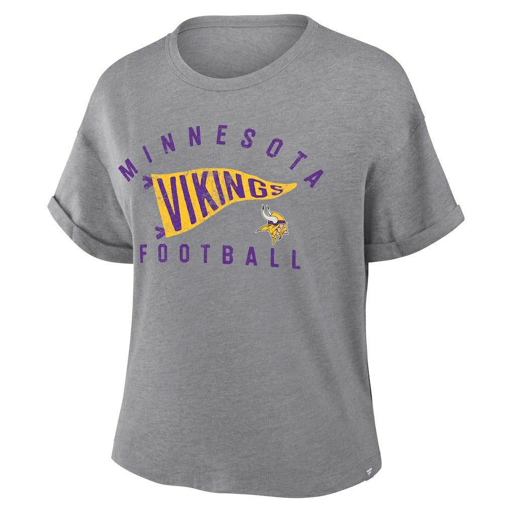 Minnesota Vikings Women's Pennant Wave Tribute Tri-Blend Boxy T-Shirt Heather Gray | Fanatics