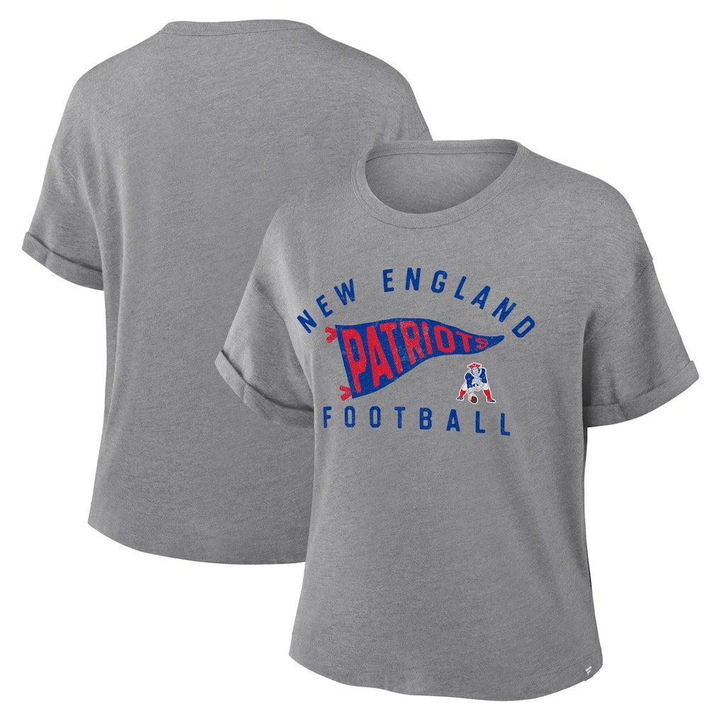 New England Patriots Women's Pennant Wave Tribute Tri-Blend Boxy T-Shirt Heather Gray | Fanatics