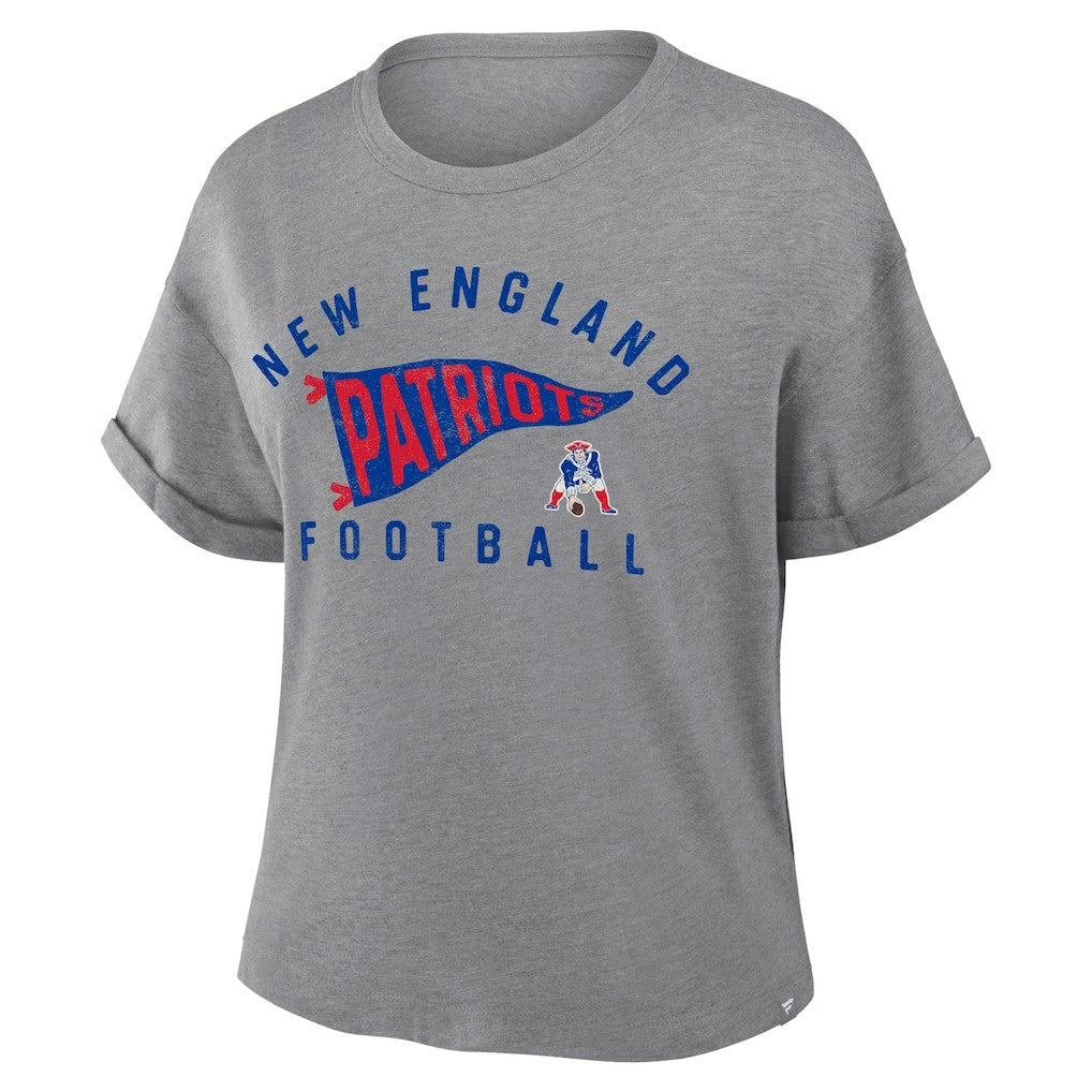 New England Patriots Women's Pennant Wave Tribute Tri-Blend Boxy T-Shirt Heather Gray | Fanatics