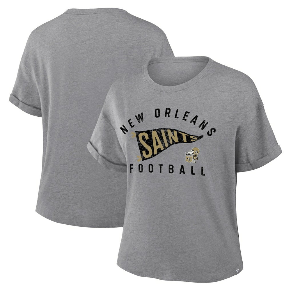 New Orleans Saints Women's Pennant Wave Tribute Tri-Blend Boxy T-Shirt Heather Gray | Fanatics