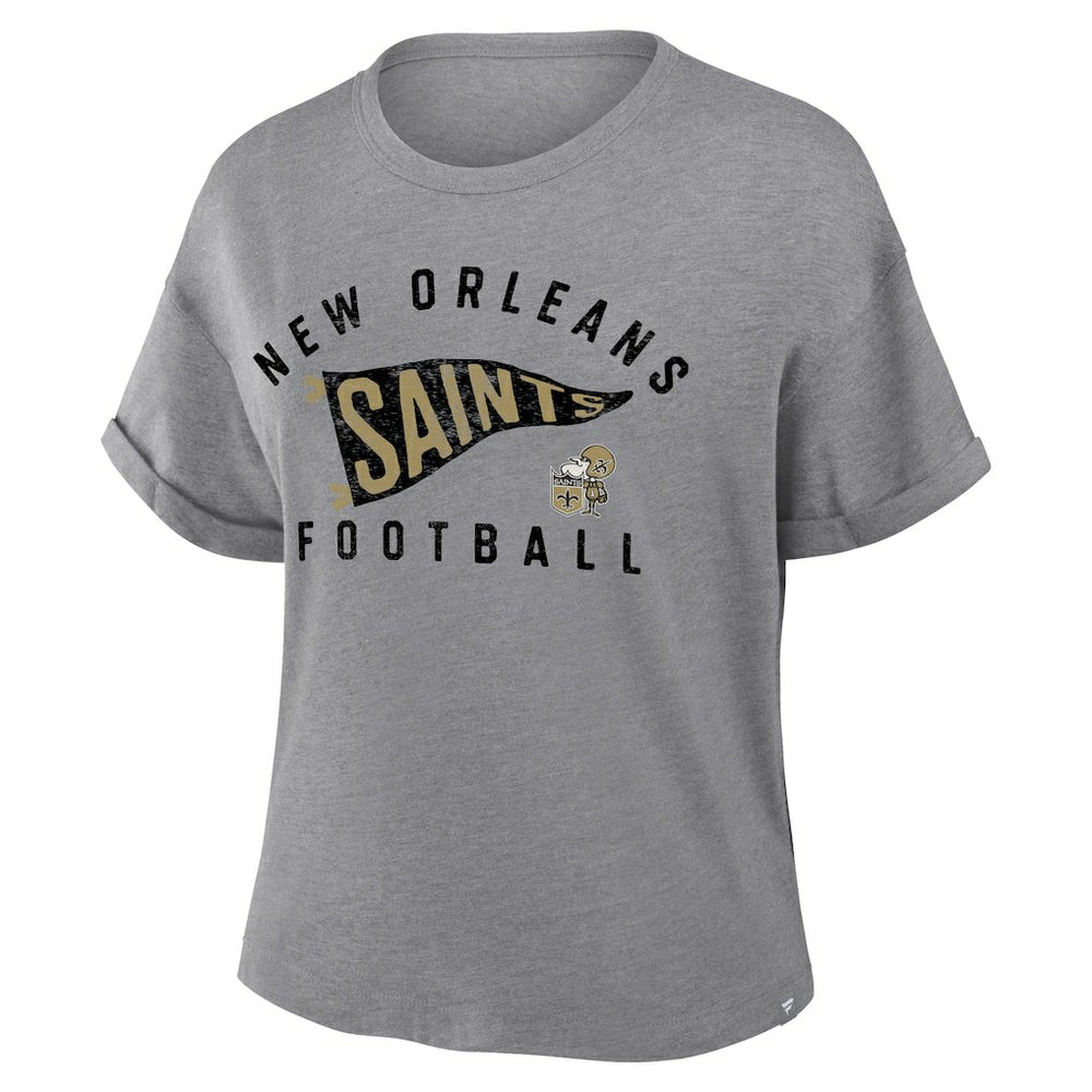 New Orleans Saints Women's Pennant Wave Tribute Tri-Blend Boxy T-Shirt Heather Gray | Fanatics