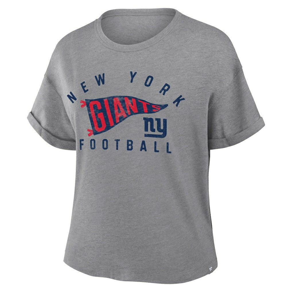 New York Giants Women's Pennant Wave Tribute Tri-Blend Boxy T-Shirt Heather Gray | Fanatics
