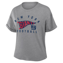 New York Giants Women's Pennant Wave Tribute Tri-Blend Boxy T-Shirt Heather Gray | Fanatics