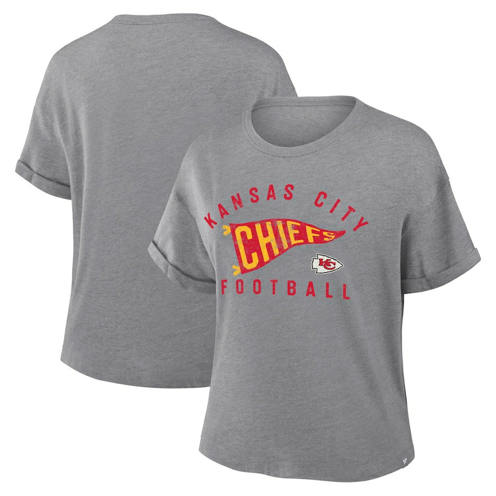 Kansas City Chiefs Women's Pennant Wave Tribute Tri-Blend Boxy T-Shirt Heather Gray | Fanatics