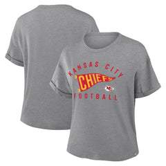 Kansas City Chiefs Women's Pennant Wave Tribute Tri-Blend Boxy T-Shirt Heather Gray | Fanatics