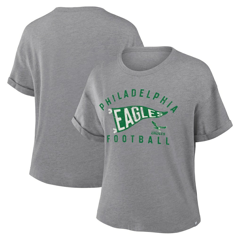 Philadelphia Eagles Women's Pennant Wave Tribute Tri-Blend Boxy T-Shirt Heather Gray | Fanatics