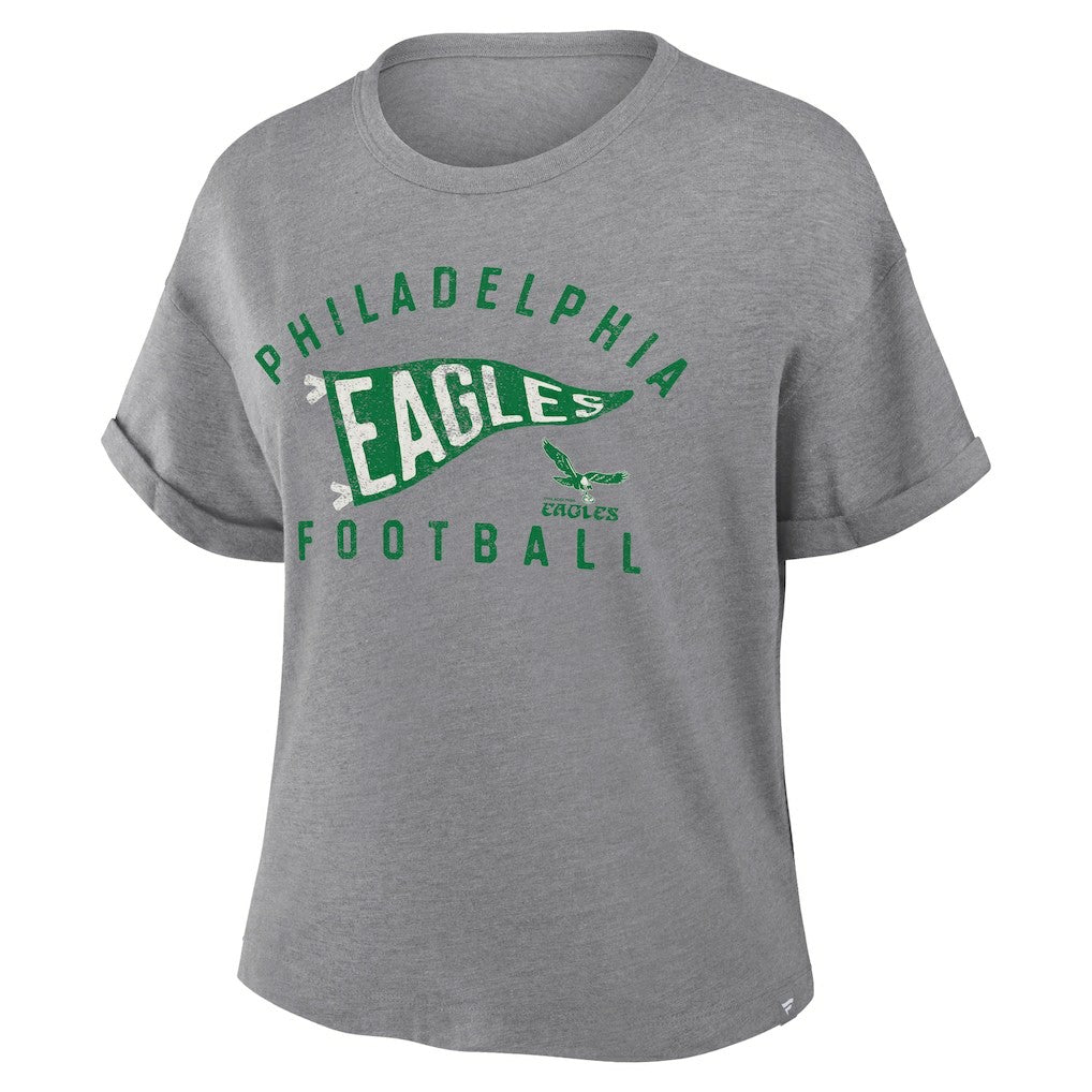 Philadelphia Eagles Women's Pennant Wave Tribute Tri-Blend Boxy T-Shirt Heather Gray | Fanatics