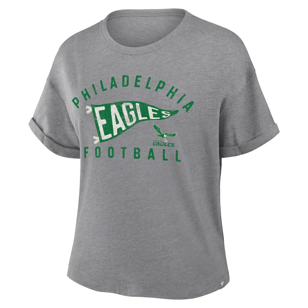 Philadelphia Eagles Women's Pennant Wave Tribute Tri-Blend Boxy T-Shirt Heather Gray | Fanatics