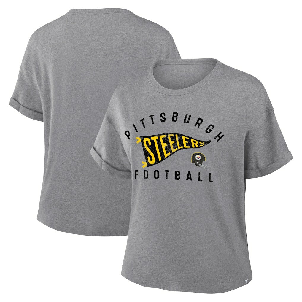 Pittsburgh Steelers Women's Pennant Wave Tribute Tri-Blend Boxy T-Shirt Heather Gray | Fanatics