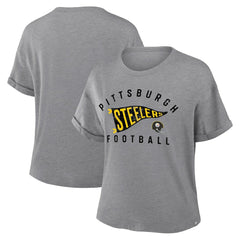 Pittsburgh Steelers Women's Pennant Wave Tribute Tri-Blend Boxy T-Shirt Heather Gray | Fanatics