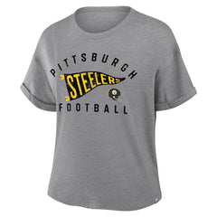 Pittsburgh Steelers Women's Pennant Wave Tribute Tri-Blend Boxy T-Shirt Heather Gray | Fanatics