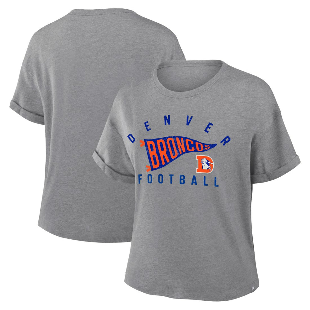 Denver Broncos Women's Pennant Wave Tribute Tri-Blend Boxy T-Shirt Heather Gray | Fanatics